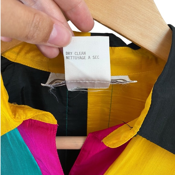 Vintage St. Germain II Silk Colorful Patchwork Button-Up Shirt - Picture 2 of 4